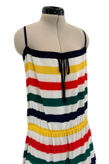 Spring 1977 Christian Dior by Marc Bohan Runway Documented White Silk & Multi Coloured Stripe Dress