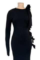 Early 2000s John Anthony Couture One Off Single Sleeve Jersey Dress w Full Open Side & Bow Detail