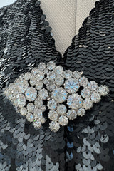 Fall 1980 John Anthony Couture Black Hand Sequin & Beaded Jacket w Incredible Rhinestone Closures