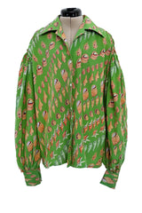 Chic Spring 1974 Valentino by the Original Mr. Valentinop Green Silk Shell Print Top & Head Scarf