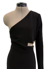 Spring 2015 Versus Versace Runway Look 15 Black Stretch Bandaid Dress w Gold Pins & Cut Out