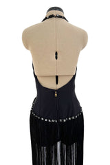 Early 1970s Bob Mackie Unusual Fringed Shaped Bodysuit Showgirl Costume Dress Piece