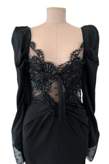 Prettiest Fall 2019 Alessandra Rich Black Version of Runway Look 46 Bias Cut Silk & Sequin Lace Dress