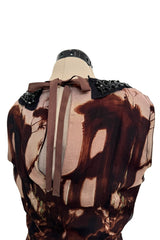 Prettiest Fall 2004 Prada Runway & Ad Campaign Print Silk Chiffon Dress w Beaded Detailing