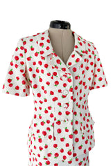 Prettiest 1980s Oscar de la Renta Tiny Spring Rose Print Skirt & Short Sleeve Jacket Suit Set
