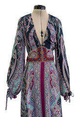 Prettiest Pre-Fall 2016 Etro by Veronica Etro Printed Silk Chiffon Dress w Embroidered & Beaded Detailing