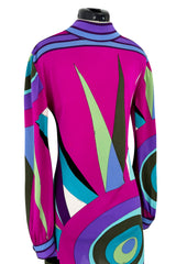 Bright 1960s Emilio Pucci Deep Fuchsia Pink & Primary Coloured Geometric Print Silk Jersey Dress