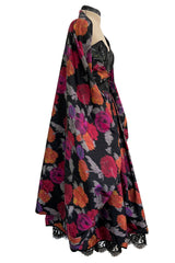 Stunning c 1990 Geoffrey Beene Strapless Sequin Bodice & Floral Silk Taffeta Dress w Shawl
