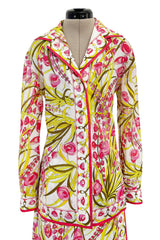 Wonderful 1960s Emilio Pucci Two Piece Cotton & Cotton Voile Pink & Yellow Skirt & Top Set