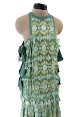 Outstanding Spring 2014 Lanvin by Alber Elbaz Runway Metallic Green & Gold Dress w Ribbon Detailing