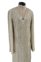 Extraordinary Fall 1975 John Anthony Couture Ivory Silver Hand Beaded Runway Sample Dress