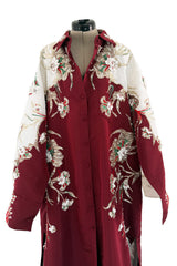 Extraordinary Spring 2022 Valentino by Pierpaolo Piccioli Look 78 Burgundy & White Embroidered Robe Dress
