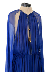Exceptional Fall 2010 Emilio Pucci by Peter Dundas Look 42 Blue Silk Chiffon Caped Dress
