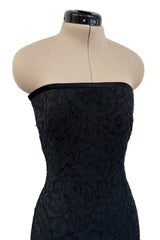 Spring 1987 Yves Saint Laurent Haute Couture Strapless Black Handmade Lace Dress