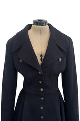 Amazing Fall 1994 Chanel by Karl Lagerfeld Runway Look 20 Deep Blue Black Cashmere Flare Jacket