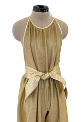 1981 Bill Tice Gold Metallic Backless Jumpsuit w Wide Balloon Legs