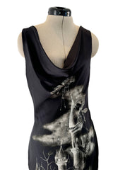 Iconic 2007 Alexander McQueen Fairy / Skeleton Castle Print Silk Bias Cut