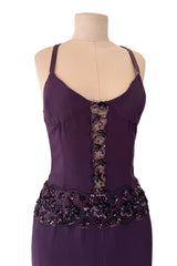Gorgeous 2000s Valentino Roma Mauve Purple Silk Chiffon Dress w Sequin & Lace Detailing