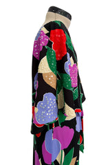 Prettiest 1970s Mr Blackwell Custom Black Jersey Dress w Bright Print & Sequin Detailing
