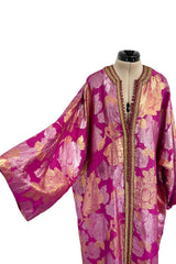 Stunning 1970s Jean Louis Metallic Pink Gold & Silver Caftan Dress w Gold & Pink Braiding