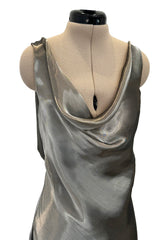 Fall 2007 Alexander McQueen Muted Metallic Silk Bias Cut Dress w Back Drape