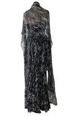 Gorgeous Spring 2012 Chanel by Karl Lagerfeld Hand Crochet Knit & Silk Chiffon Blue Dress w Scarf
