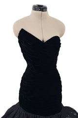 Documented Fall 1987 Emanuel Ungaro Runway Velvet & Lace Mini Dress w Peaked Bodice