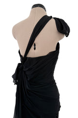 Incredible 1980s Thierry Mugler Black Layered Silk Chiffon One Shoulder Dress Flared Skirt Dress