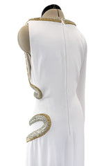 Spring 2016 Roberto Cavalli by Peter Dundas Beaded & Rhinestone Snake Detail White Jersey Dress