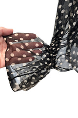Well Documented Spring 1980 Yves Saint Laurent Black & White Polka Dot Silk Chiffon Top