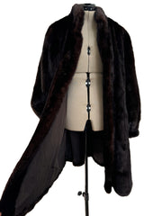 1980s-90s Yves Saint Laurent Dark Brown Mink Swing Car Coat Jacket w Pockets