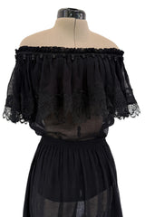 Spring 1977 Yves Saint Laurent 'Spanish Collection' Off-Shoulder Black Top & Skirt Set