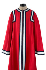 One of Two Identical 1970s Malcolm Starr Red Zipper Front Coats w Applique & Braiding Detail SZ MED