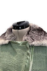Fall 2005 Roberto Cavalli Green Boucle Jacket w Chinchilla Collar, Rhinestone, SIlk & Velvet Detailing