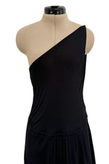 Important Spring 1979 Halston Couture Runway Black Silk Chiffon One Shoulder Wrap Dress