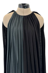 Dramatic Recent Chloe Black & Grey Jersey Dress w Floor Length Attached Cape Panels