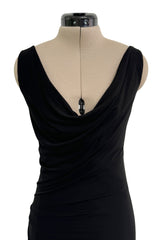 Minimlist Fall 2001 Gucci by Tom Ford Black Stretch Jersey Dress w Draped Neckline & Gathered Sides