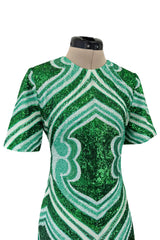 Magnificent Spring 2022 Etro Runwy Look 38 Fully Sequinned Green Silk Chiffon Full Length Dress