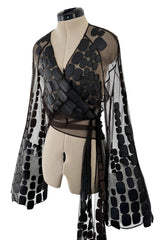 Amazing Spring 2001 Thierry Mugler Couture Runway Brown  Silk Net Wrap Top w Leather Detailing