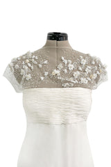 Vintage Valentino White Silk Wedding Dress w Elaborate Trains, Pleating & Extensive Beading Detail