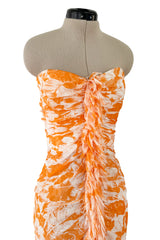 Exceptional Spring 2004 Oscar de la Renta Runway Printed Silk Chiffon Dress w Ruffle Skirt