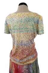 Outstanding Spring 2001 Oscar de la Renta Runway Look 38 Sequin Detailed Sweater & Silk Skirt Set