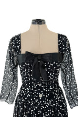 Prettiest Fall 1979 Christian Dior by Marc Bohan Black Silk Lace Net Dress w White Sequins & Bows