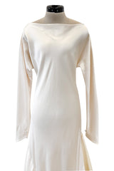 Incredible 1977 Halston Couture Heavy Weighted Ivory Silk Charmeuse Spiral Paneled Dress