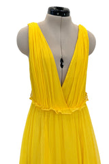 Resort 2018 Christian Dior by Maria Grazia Chiuri Runway Look 47 Plunge Yellow Silk Chiffon Dress Size 38