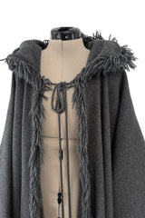 Phenomenal Fall 1977 Yves Saint Laurent Runway Deep Charcoal Grey Fringed Cape w Hood