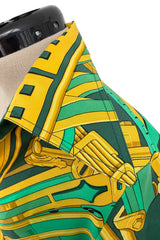 Fantastic Vintage 1999 Hermes Rythmes du Monde by Laurence Bourthoumieux Green Silk Twill Top