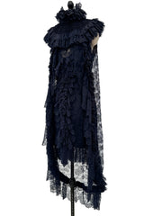 Extraordinary Fall 2008 Chanel by Karl Lagerfeld Blue Lace & Chiffon Dress & Cape Set