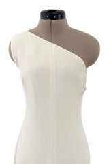 2010s Valentino Ivory Silk Crepe One Shoulder Dress w Draped Back & Rhinestone Buckle
