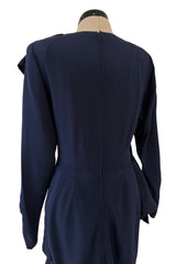 Elegant Spring 1989 Nina Ricci by Gerard Pipart Haute Couture Runway Deep Blue Silk Dress